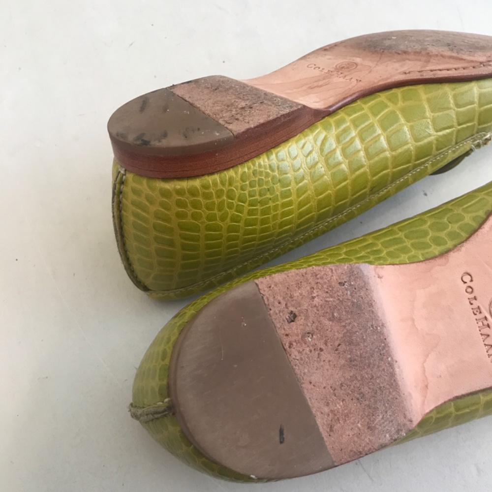 Cole Haan Lime Green Croc-Embossed Leather Loafers with Yellow Accent - Picture 10 of 13